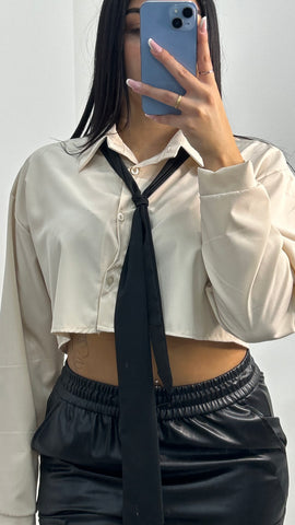 CAMICIA CROP CON CRAVATTA BEIGE